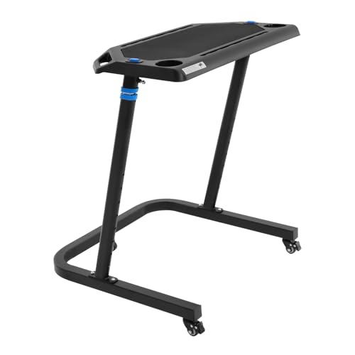 Escritorio para bicicleta con 3 ruedas, altura regulable 87-117 cm, capacidad de carga 50 kg, para cintas de correr, bicicletas de entrenamiento