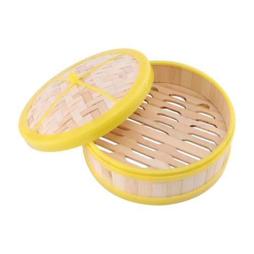 LABRIMP Single Tier Bamboo Steamer Basket with Lid 8 Inch Steam Basket for Cooking Dim Sum Dumplings Buns Vegetables and Rice Traditional Chinese Food Steamer for Home Kitchen