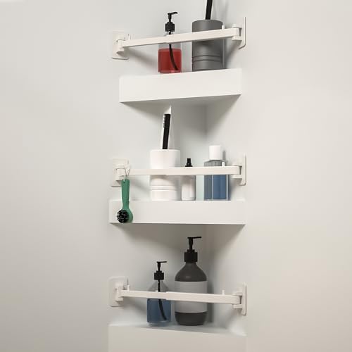 SZZSAF RV Shower Corner Storage Bar Base Angle and Adjustable Rod Length Bottom White Corner Stand Suitable for Fixing Toilets and bathrooms in RV (3)