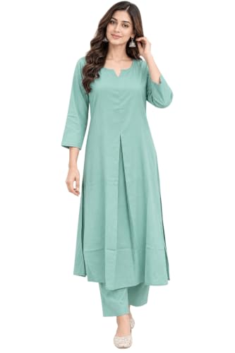 Image of idaLia Rayon Solid Straight Brown Kurta Set for Women with Palazzo 3 /4 Sleeve, Round V Neck Designer Kurta with Palazzo Pant Set