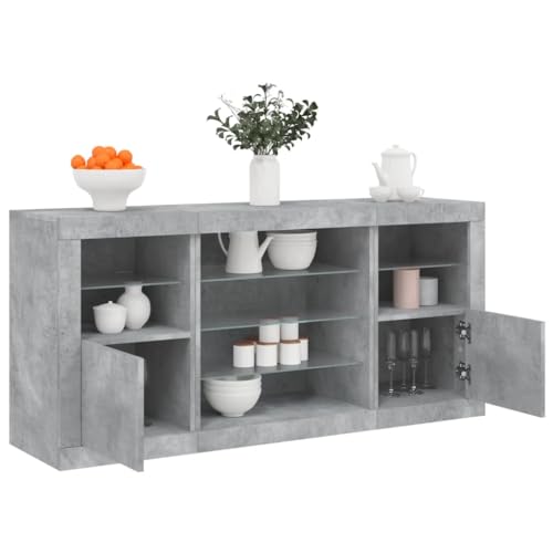 NQJIBUE Artículo: aparador con luces LED, color gris hormigón, 142,5 x 37 x 67 cm, armarios y almacenamiento, bufés y aparadores