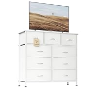 Flrrtenv Chest of Drawer with 9 Drawers, Modern Bedroom Cabinte, 9 Fabric Drawers with Wooden Top, Sturdy Metal Frame, Tall White Hallway Storage Unit