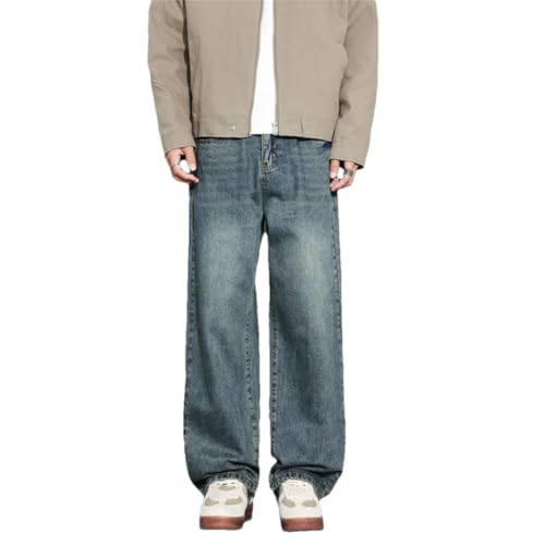 Men's Casual Jeans Korean Loose Solid Color Trousers Straight Vintage Wide Legs Denim Pants