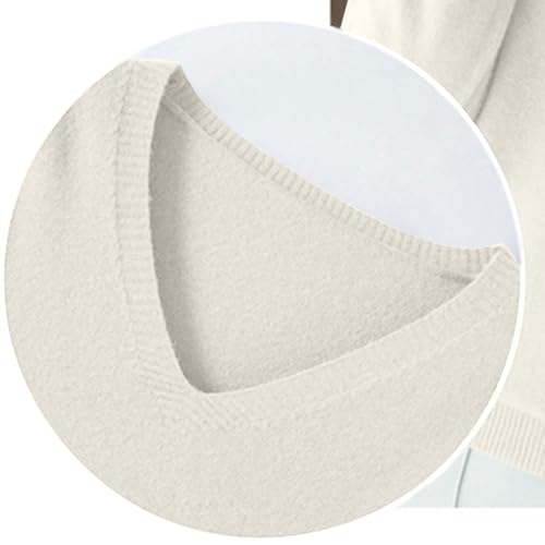 Cashmere Sweater for Girls Fashion V Neck Knit Pullover Sweaters Beige - image 3