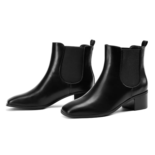 Elisabet Tang Women's Chunky Heel Chelsea Boots,2 Inch Fashion Square Toe Low Block Heel Ankle Booties Slip On Elastic Fall Booties Shoes