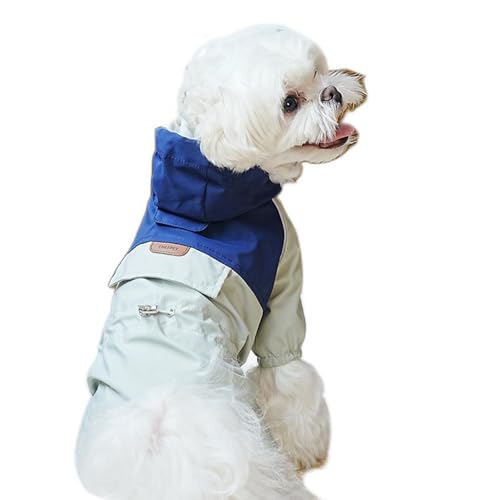 ISUPY 犬用レインコート 防水 防風 帽子付き ペットのジャケット 4本足 ドッグウェア 小型犬 中型犬 反射 着脱簡単 梅雨対策 散歩 お出かけ (M,ネイビー&グリーン)