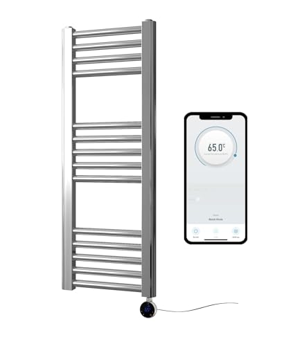Greened House Sèche-serviettes chauffant électrique intelligent contrôlé par WiFi chromé programmable 7 jours compatible avec l'application (300 mm de...
