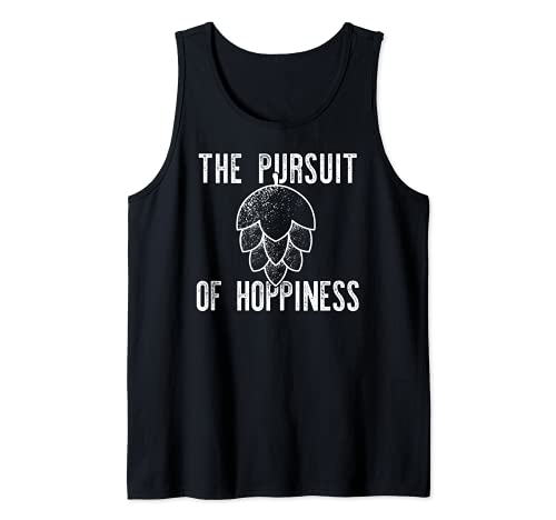 THE PURSUIT OF HOPPINESS Fun Hop Flower Craft Beer Meme Tank Top, Black