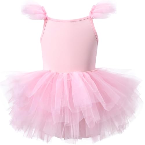 AIEOE Vestido de Tutú de Danza Clásica Niña Sin Mangas de Ballet Caballo con Botón para Niñas 2-4 Años Rosa B01