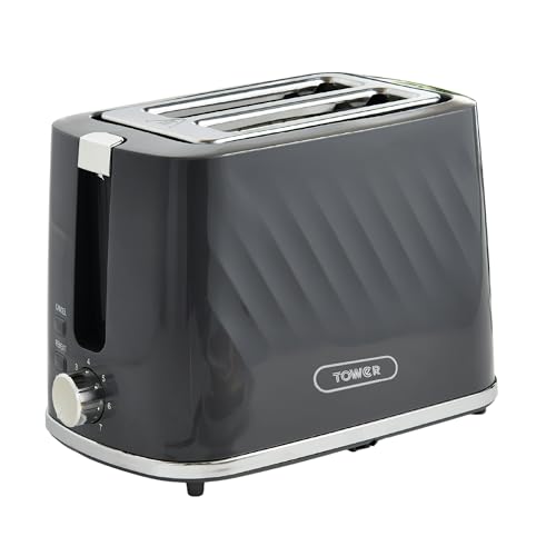 Tower Windsor 2 Slice Pop Up Toaster with Self Centring Slots, 7 Browning Levels, 800W Fast Heating, Reheat & Defrost, Auto Shut Off, Removable Crumb 