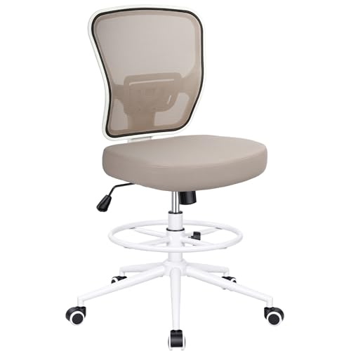 Image of Armless Drafting Chair Tall Office Chair for Standing Desk - Adjustable Height Mesh Ergonomic Stool with Foot Ring, Rolling Counter Height Computer Chair for Small Spaces & Home Office