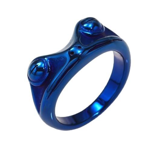 Image of PAMTIER Unisex Vintage Personalized Cute Big Eyes Frog Finger Ring | Stainless Steel, Lifelike Animal, Beneficial Insects