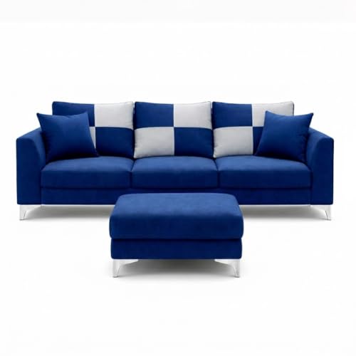 Image of Romeo Rich 4 Seater L Shape Sofa Set with Movable Ottomans | Flexible Layout | Velvet Suede Fabric | Golden Aesthetic Legs | Modern Sofa for Living Room (Dark Blue)