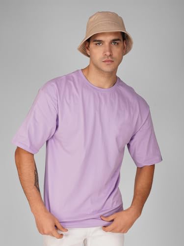 Image of crazymonk Oversized Baggy Fit Drop Shoulder Half Sleeves Round Neck Solid Pure Cotton T-Shirt for Men