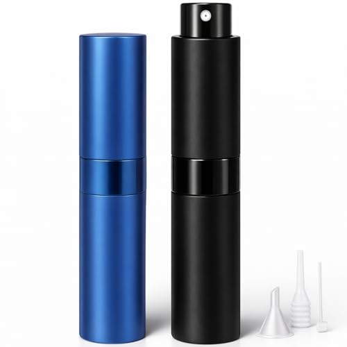 Genérico Atomizador Perfume Recargable 8ml (Pack 2 Negro/Azul) – Mini Spray Perfume Viaje Antifugas – Frasco Interior de Vidrio – Embudo, Gotero y Boquilla para Rellenar Perfumes y Colonias - HKaizen