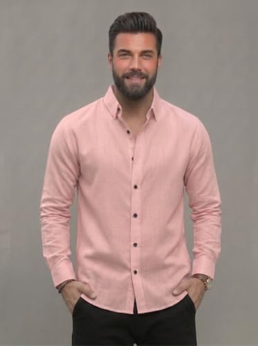 Image of NexaFlair Men's Regular Fit Solid Pattern Laffer Cotton Shirt with Long Sleeve Collared Neck Standard Length and Button Down Closure Type | Mens Casual Shirts | Man's Formal Shirts