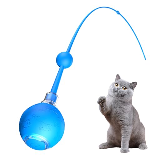 電気式 猫 ボール おもちゃ ロープ付き,3モードスマートキャットボールおもちゃ,しっぽ付きインタラクティブ電気式知能ゲーム 子猫子犬用 | 中型大型犬対応 プレイ運動用