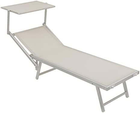 Baroni Home Sonnenliege mit Gestell aus Aluminium und Sonnenschütz, klappbare Liegesthul mit verstellbaren Ruckenlehene, bequem und strapazierfähig Gartenliege, 60x190x35 cm (Weiß,