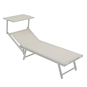 Baroni Home Sonnenliege mit Gestell aus Aluminium und Sonnenschütz, klappbare Liegesthul mit verstellbaren Ruckenlehene, bequem und strapazierfähig Gartenliege, 60x190x35 cm (Weiß, 1 Stück)