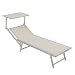 Baroni Home Sonnenliege mit Gestell aus Aluminium und Sonnenschütz, klappbare Liegesthul mit verstellbaren Ruckenlehene, bequem und strapazierfähig Gartenliege, 60x190x35 cm (Weiß, 1 Stück)