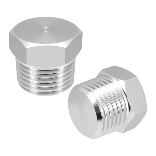 HONSNKS 2Pcs 1/2 NPT Male Hex Head Pipe Plug | 304 Stainless Steel Threaded Fitting | For Oil/Water/Gas Pipelines