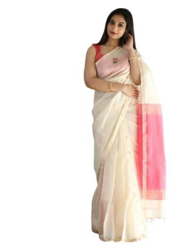 Image of Women's Cotton Woven Soft Sarees With Attach Blouse Piece.