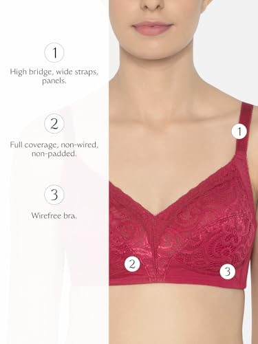 Image of Triumph Delicate Doreen Non Wired Non Padded Big Cup Bra Wireless Full Coverage Lace Everyday Women Bra Retro Support Wide Straps High Center Bridge Lingerie Pack of 1