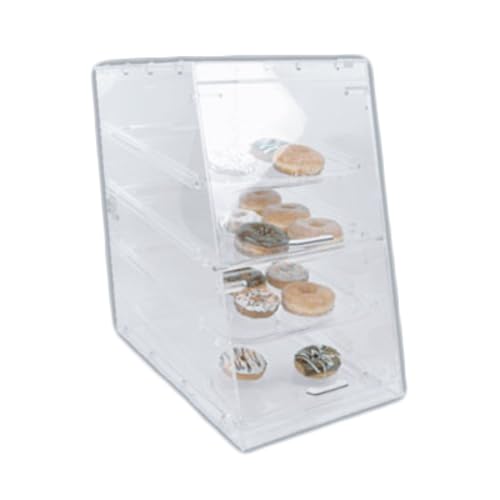 A-to-Z Supply PLDC002 Pastry Display Case, 14" x 24" x 24", sloped Front, hinged Rear Doors, 4 Trays, Non-refrigerated, Acrylic, Clear