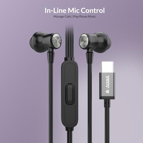 Image of AROMA HF1007 Type C Wired Earphone with HD Quality in-Line Mic,12mm Driver Hi-Res Wired