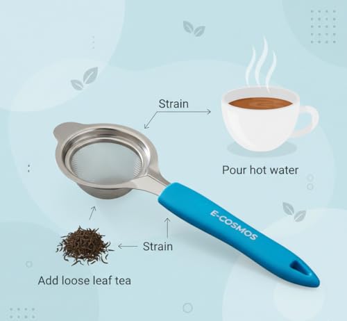 Image of E-COSMOS Double Mesh Stainless Steel Tea and Coffee Strainer with Ultra-Fine SS Filter Mesh | Heavy Duty Chai Chhalni for Kitchen | Versatile Juice and Oil Filter | Standard Size for Home Use