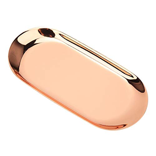 Bandeja De Almacenamiento De Acero Inoxidable Portavelas Plato Vela De Aromaterapia Grande Organizador De Herramientas Plato Decorativo con Espejo De Color Latón Ovalado(Oro Rosa) Cover
