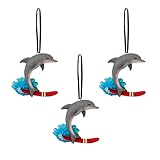 Dolphin Surfboard Decorations Ornaments for Tree - Mini Christmas Tree Decoration - Set of 3