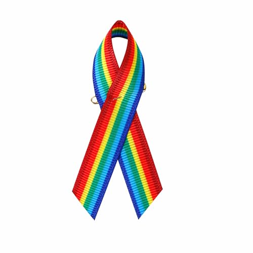 Image of 100pcs Rainbow Awareness Ribbons with Safety Pins Grosgrain Ribbon 1.4 * 3 inch