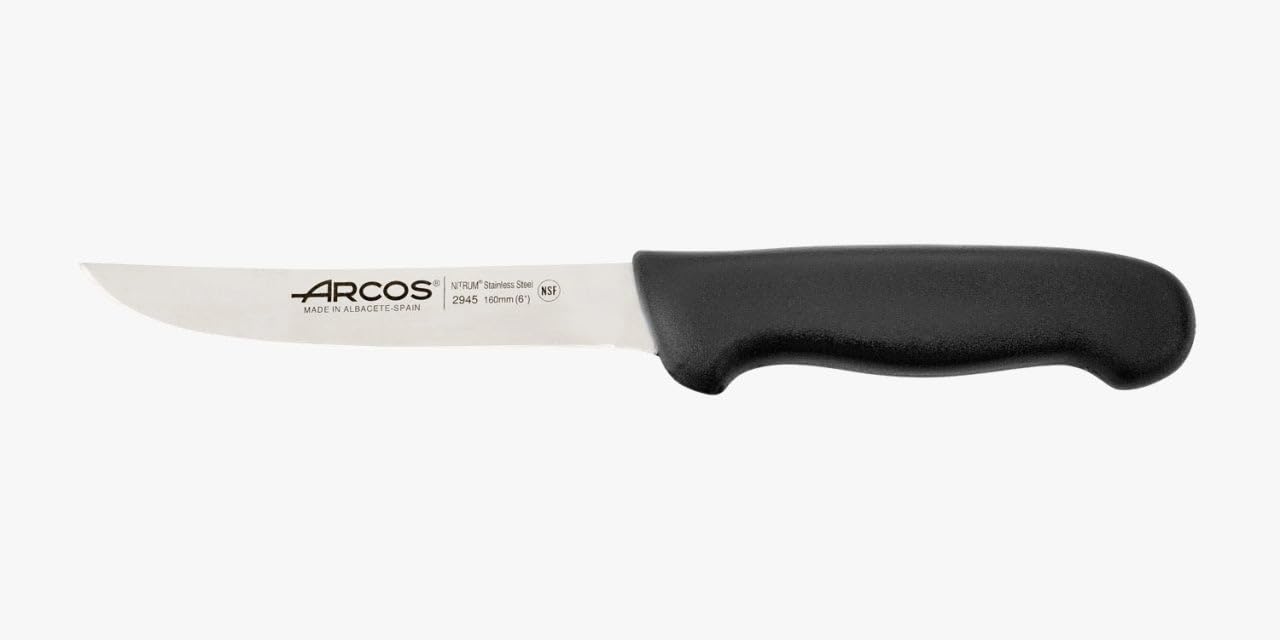 Arcos Couteau Désosseur Lame Acier Inoxydable Nitrum 160 mm - Couteau de Boucher Professionnel pour Viande - Manche Ergonomique Polypropylène Série 2900 - Noir