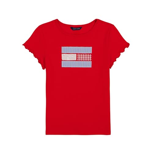 Image of Tommy Hilfiger Girls' Short Sleeve Flag Logo Tee, Soft & Comfortable