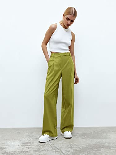 Women High Waist Casual Wide Leg Long Palazzo Pants Loose Fly Cropped Office rousers3