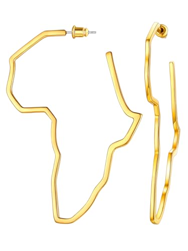 FaithHeart African Earrings for Women, 14K Gold Plated Stainless Steel Large Hoop Earrings Hypoallergenic Lightweight Huggie Hoops Womens Jewelry with Gift Box