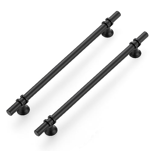 Image of Ravinte 15 Pack 12-5 /8 Inch Cabinet Pulls Kitchen Cupboard Handles with Round Base Matte Black Drawer Pulls Cabinet Handles 12-5 /8 inch Length,10 inch Hole Center