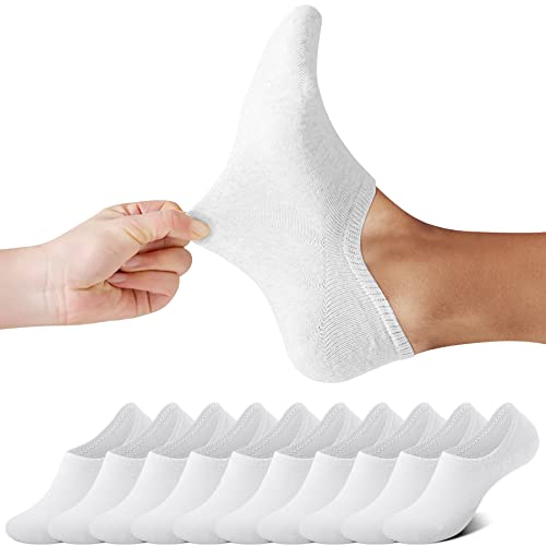 FALARY Füßlinge Damen Herren Footies Unsichtbare Kurze 10 Paar Sneaker Socken Großes Silikonpad Verhindert Verrutschen_Weiß_39-42