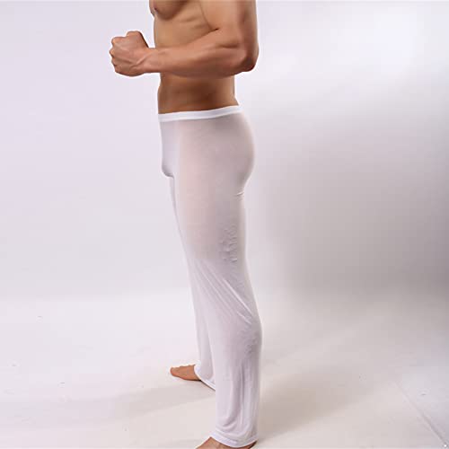 Hularka Men's See Through Sheer Pajama Trousers Sleepwear Loose Lounge Underwear Bottoms Pants White Medium #TOP3