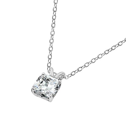 Amazon Essentials P1892702_120_000 Platinum-Plated Sterling Silver Cushion-Cut Solitaire Pendant Neckalce Made cover
