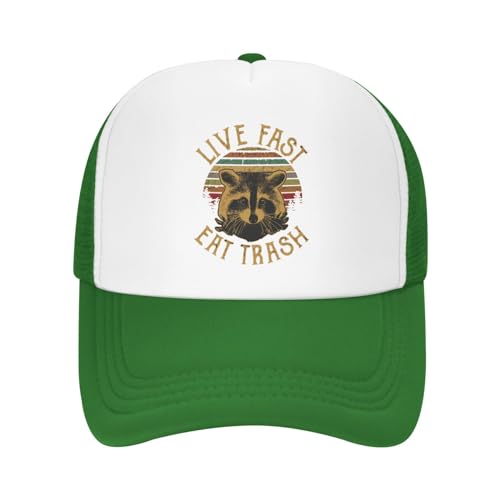 KEAAN Live Fast Eat Trash Trucker Hat Summer Mesh Cap with Adjustable Snapback Strap Unisex Green