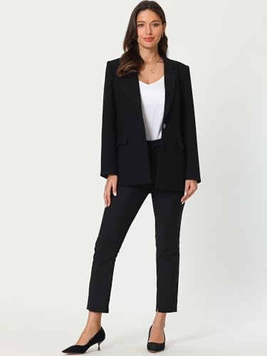 Women's Formal Work Blazer Notch Lapel One Button Long Sleeve Suit Jacket2
