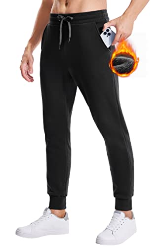 Ewedoos Fleece Sweatpants For Men, Mens Sweatpants With Pockets Warm Winter Fleece Joggers For Men Lounge Walking Pants Black #TOP24