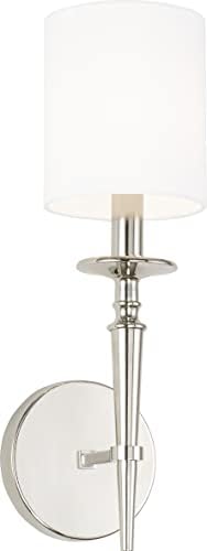 Capital Lighting 642611PN-701 Abbie Transitional White Fabric Stay-Straight Shade Candlestick Wall Sconce, 1-Light 60 Watt, 17" H x 5" W, Polished Nickel