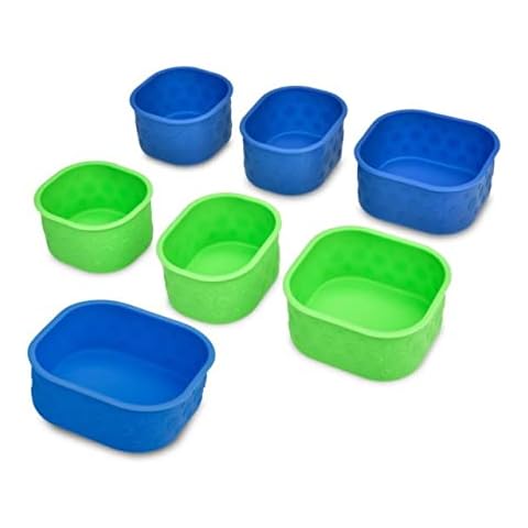 LunchBots Silicone Bento Cups Set - Accessories Designed to Fit in Medium and Large Bento Lunch Boxes - 7 Pieces - Blue/Aqua Cover