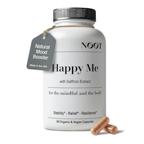 NOOT Happy Me – Natural Mood Support Supplement for Women and Men, Saffron Supplement, Rhodiola & Maca Adaptogens for Calm, Focus & Emotional Balance, Happy Pills, Vegan, Plant-Based, 60 Capsules