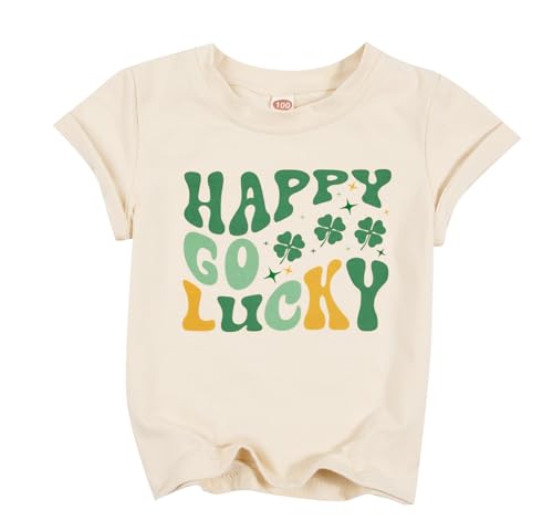St Patrick's Day Kids Shirt Happy Go Lucky T Shirt Lucky Graphic Shirts for Toddler Baby Girl Short Sleeve Tops