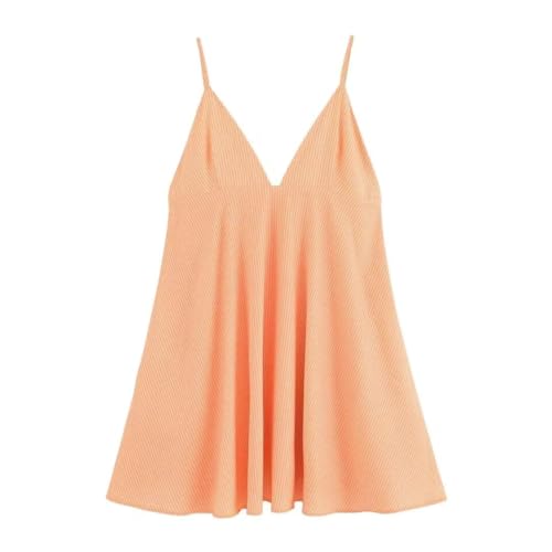 Women's Casual Dress Sleeveless Strap Striped Backless Dress Orange Red