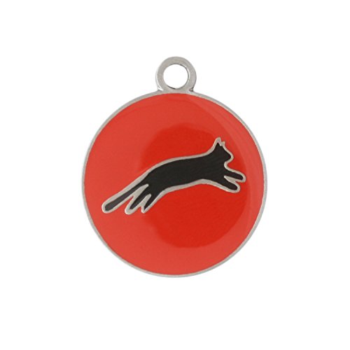 DogIDs Personalized Cat or Kitten Identification Tag, Custom Laser Engraved Single Sided Stainless Steal ID Tag, with S-Hook and Split Ring - Red, Black, 7/8"